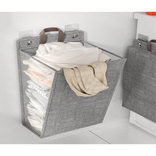 1pc Foldable Laundry Hamper For Home Bathroom Wall Hanging Dirty Clothes Basket  Multi-functional Organizer - Image 2