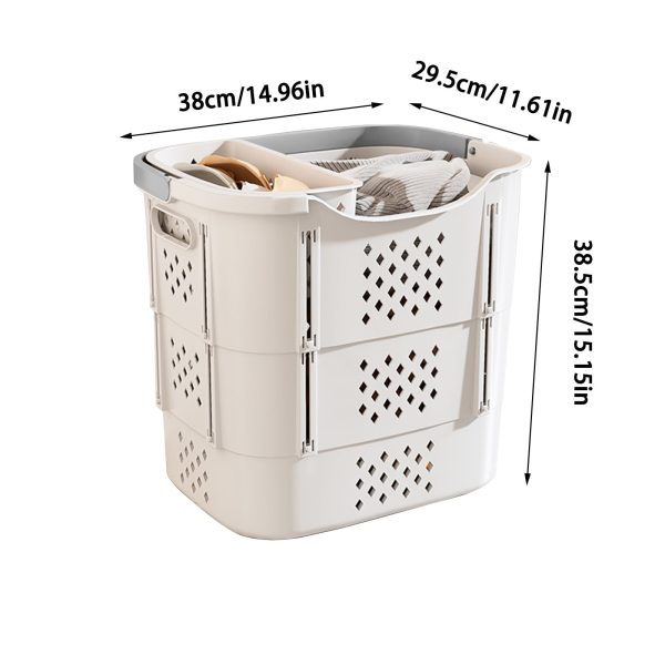 Laundry Hamper, 41L Folding Dirty Clothes Basket Household Large Capacity Bathroom Storage Dirty Clothes Basket Multi-layer Storage Basket with Handle, Gray - Image 2