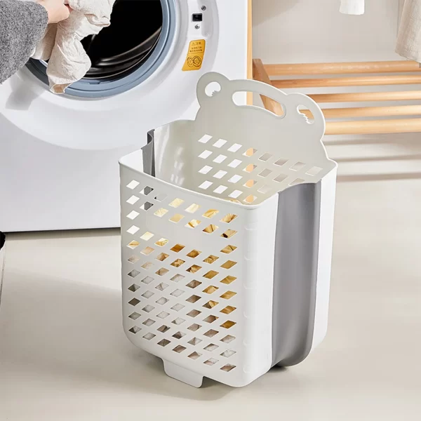 Storage Basket,Plastic Collapsible Hanging Laundry Baskets with Carry Handle, Hanging Laundry Basket Durable Tall Folding Plastic Laundry Hamper Waterproof Dirty Clothes Organizer - Image 2