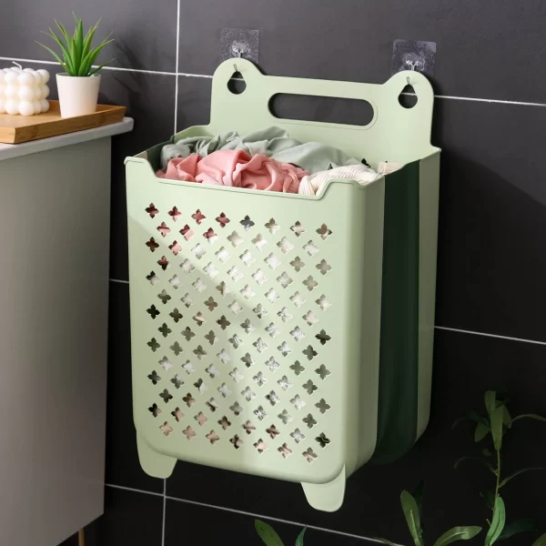 Plastic Collapsible Hanging Laundry Baskets With Carry Handle, Space-Saving Wall Hanging Laundry Basket Durable Tall Folding Plastic Laundry Hamper Waterproof Dirty Clothes Organizer