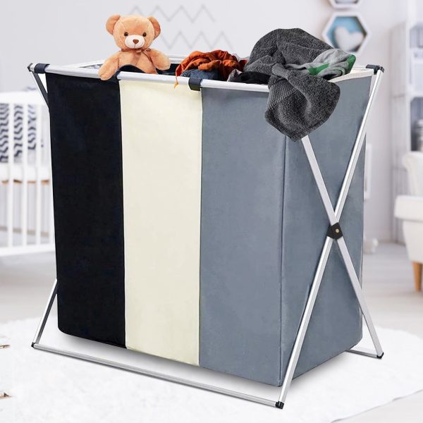 Laundry Sorting Hamper, 3 Section Laundry Basket, Dirty Clothes Sorter, Foldable Waterproof Bathroom Laundry Sorting Divider, 3 Compartment Organizer for Clothes Storage & Sorting