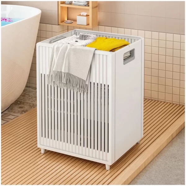 Laundry Hamper Basket, Foldable Sturdy & Handy Clothes Hampers,Collapsible, White, 40L