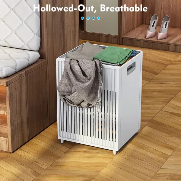 Laundry Hamper Basket, Foldable Sturdy & Handy Clothes Hampers,Collapsible, White, 40L - Image 2