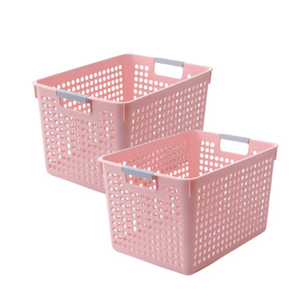 2 Pack Large Capacity Foldable Plastic Laundry Basket, Breathable Laundry Hamper with Handle, Suitable for Adult and Children Clothes Hamper Pink-a