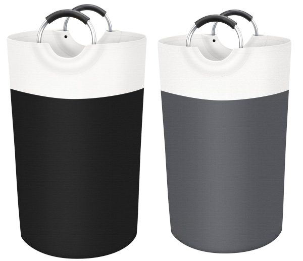 2Pcs 90L Laundry Basket, Laundry Hamper, Collapsible Laundry Baskets, Laundry Bags, Waterproof with Foam Protected Aluminum Handles for College Dorm, Family (Black+Grey)