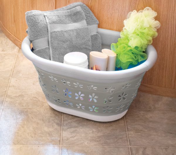Collapsible Utility Basket, Small, White/Taupe - Image 2