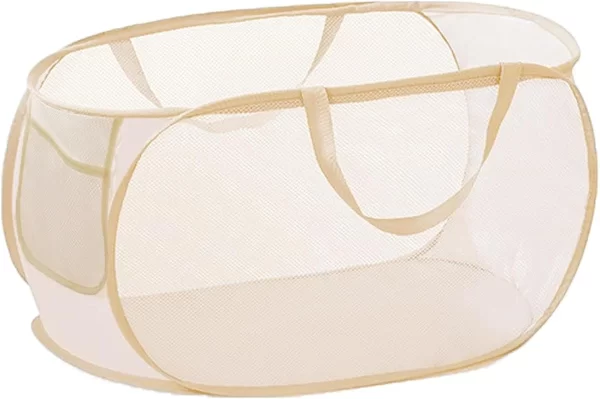 72L High-density Mesh Ployster Horizontal Popup Laundry Hamper, Folding Laundry Basket, Beige