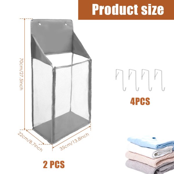 2Pcs Over the Door Laundry Hamper Foldable Door Hanging Laundry Basket Space Saving Hanging Laundry Hamper Mesh Door Clothes Hamper Portable Hanging Hamper for Dirty Cloth Toy Towel - Image 2