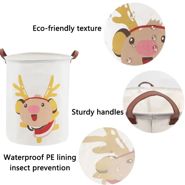 Folding Canvas Laundry Hamper Basket - 19.7" Round Waterproof Dirty Clothes Basket for Baby Girl Boy Dirty Bedroom Bathroom Washing Clothes & Toy Storage Organizer (Cartoon Pig) - Image 2