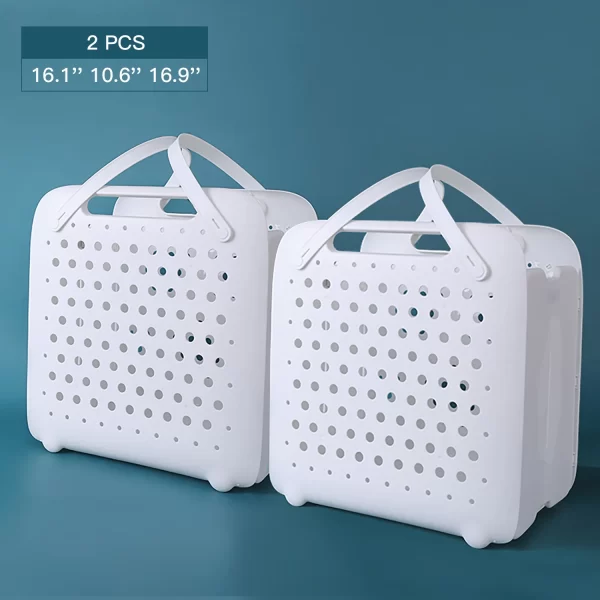 2PCSx 45L Collapsible Laundry Hamper–Portable Plastic Basket with Handles & Breathable Holes for Easy Organizing