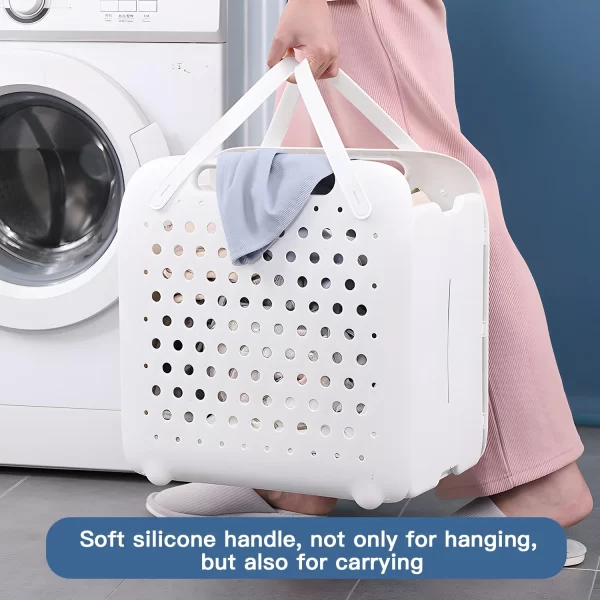 2PCSx 45L Collapsible Laundry Hamper–Portable Plastic Basket with Handles & Breathable Holes for Easy Organizing - Image 2