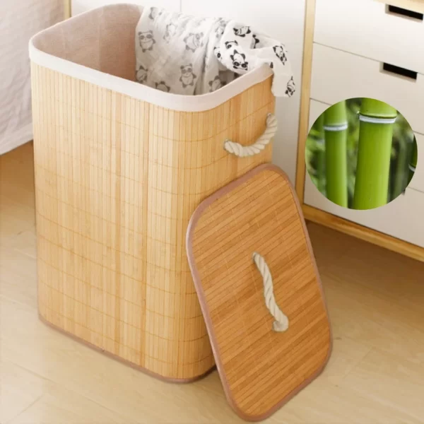 72L Bamboo Laundry Storage & Organization,Foldable Laundry Hampers,Collapsible Laundry Baskets with Lid