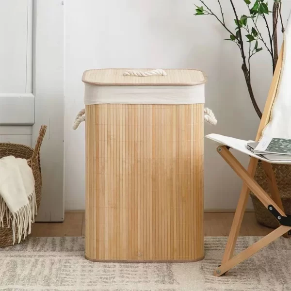 72L Bamboo Laundry Storage & Organization,Foldable Laundry Hampers,Collapsible Laundry Baskets with Lid - Image 2