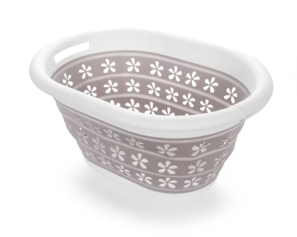 Collapsible Utility Basket, Small, White/Taupe