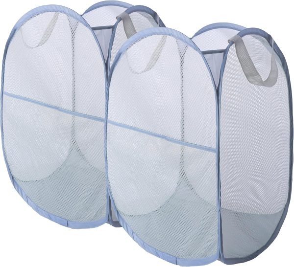 Foldable Mesh Popup Laundry Hamper,Laundry Basket Easy to Open and Fold for Dorm,Travel, College Do, and More (2 light gray)