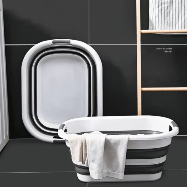 30L Collapsible Plastic Laundry Basket, Space Saving Washing Tub Foldable Laundry Basket Organizer Grey