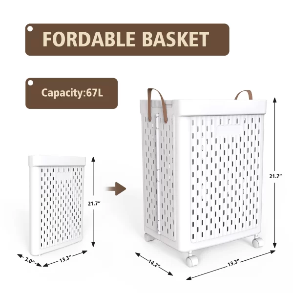 2 Bushel Multi-Functional Plastic Laundry Basket,Foldable Storage Container/Organizer,White - Image 2