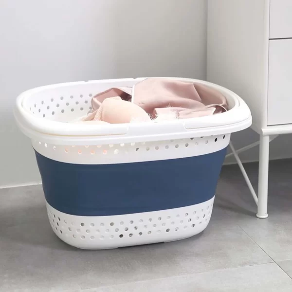 Laundry Basket, Plastic Foldable Up Laundry Hamper,Portable Washing Tub with Handle, Space Saving Storage Container