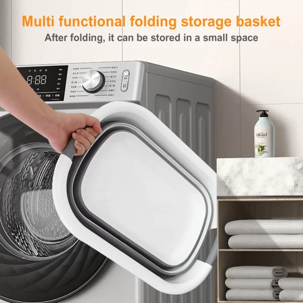26L Collapsible Plastic Laundry Basket, Foldable Pop up Storage Container Space Saving Washing Tub Organizer (White/Grey) - Image 2
