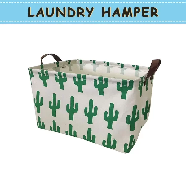 Rectangle Large Storage Baskets, Collapsible Waterproof Bins with Handles, Foldable Storage Bin Organizer Baskets with Handles for Clothes, , , Black Geometry, Green Cactus